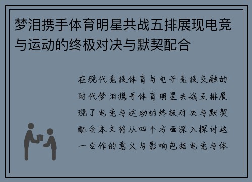 梦泪携手体育明星共战五排展现电竞与运动的终极对决与默契配合